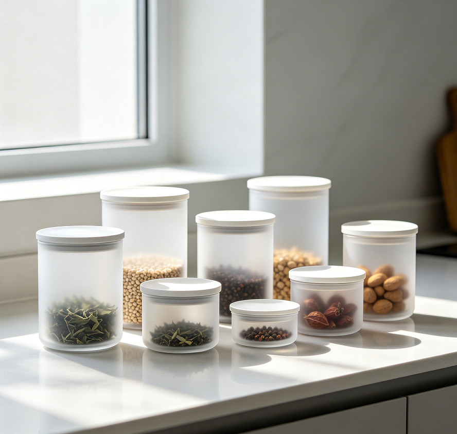 Frosted Glass Kitchen Storage Jar Set Modern Style